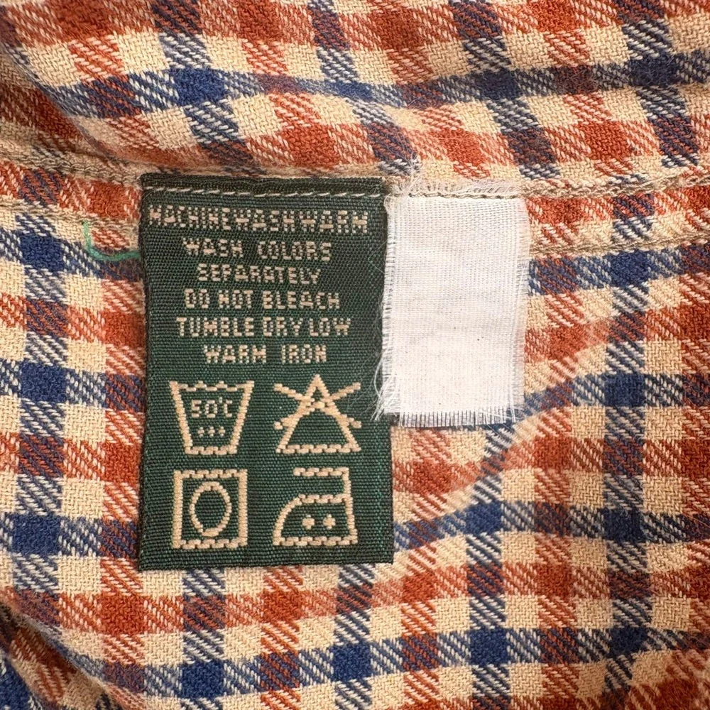 Vintage 90s Orvis Gingham Check Shirt Men XL Orange Blue Cotton Outdoorsy Rugged